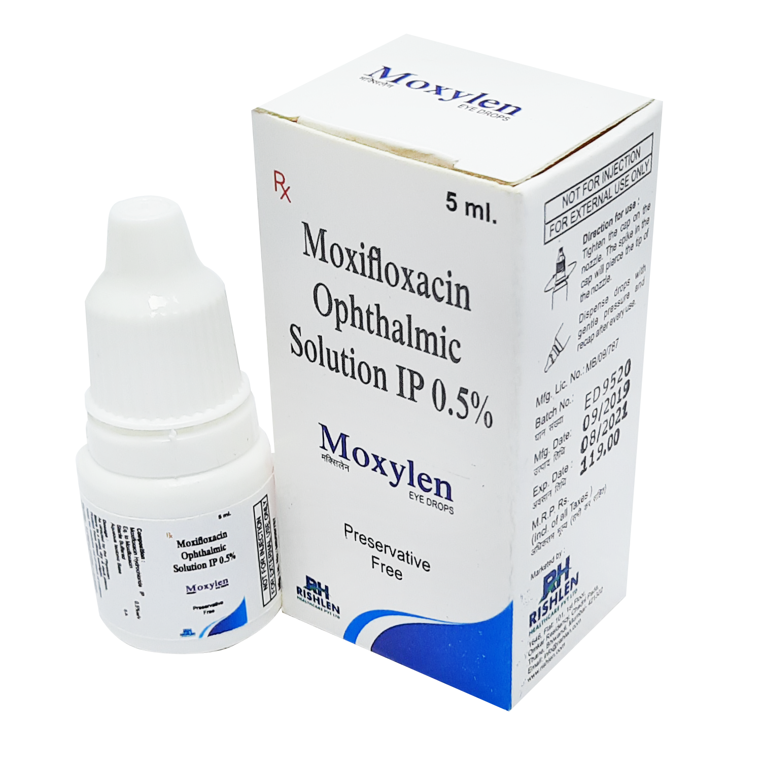 MOXYLEN 5ML, Moxifloxacin 0.5% w/v Moxilen, Moxylen, Moxylan, Moxifloxacin, Prednisolone & Loteprednol Ethabonate Opthalmic Suspension